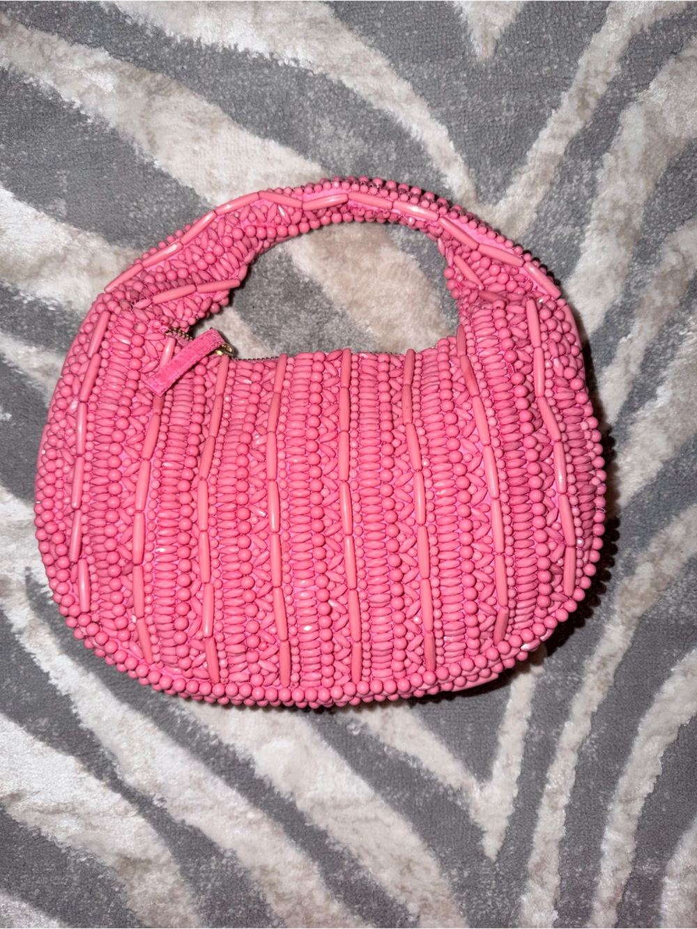 Pink Beaded Crescent Wristlet Pouch